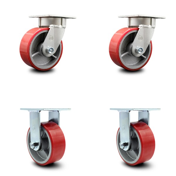 5 Inch Kingpinless Red Poly on Steel Wheel Swivel Caster Swivel 2 Rigid, 2PK